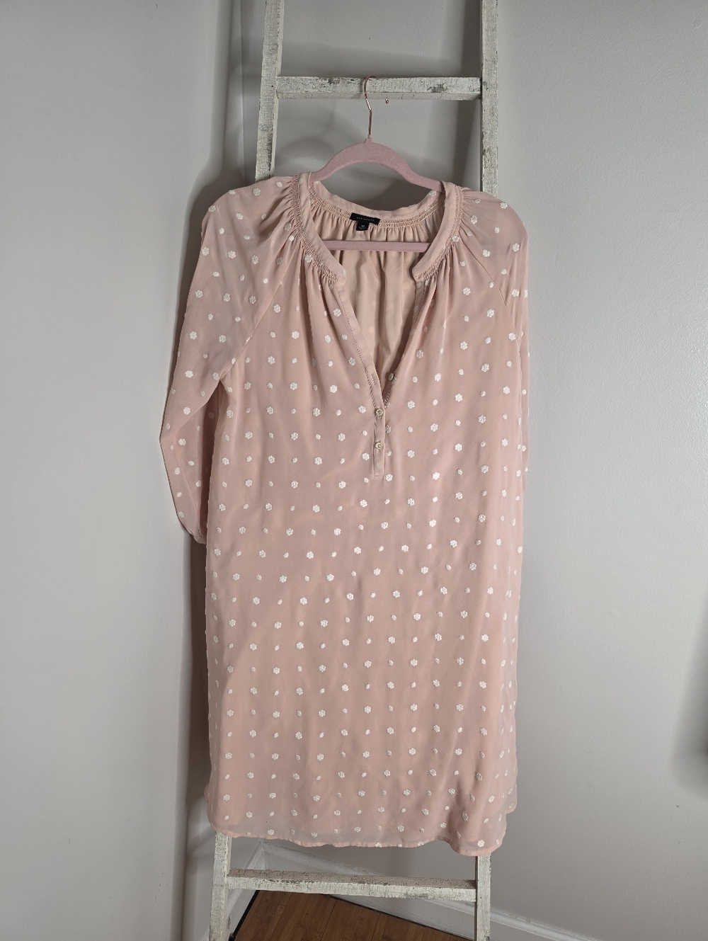 Ann Taylor Women's Medium Floral Embroidered Tie Sleeve Pink White Dress